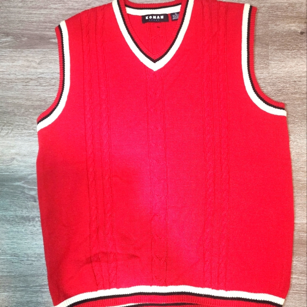 Koman Sport Men’s Red Cable Knit Golf Style Sweater Vest Size XL 100% Acrylic